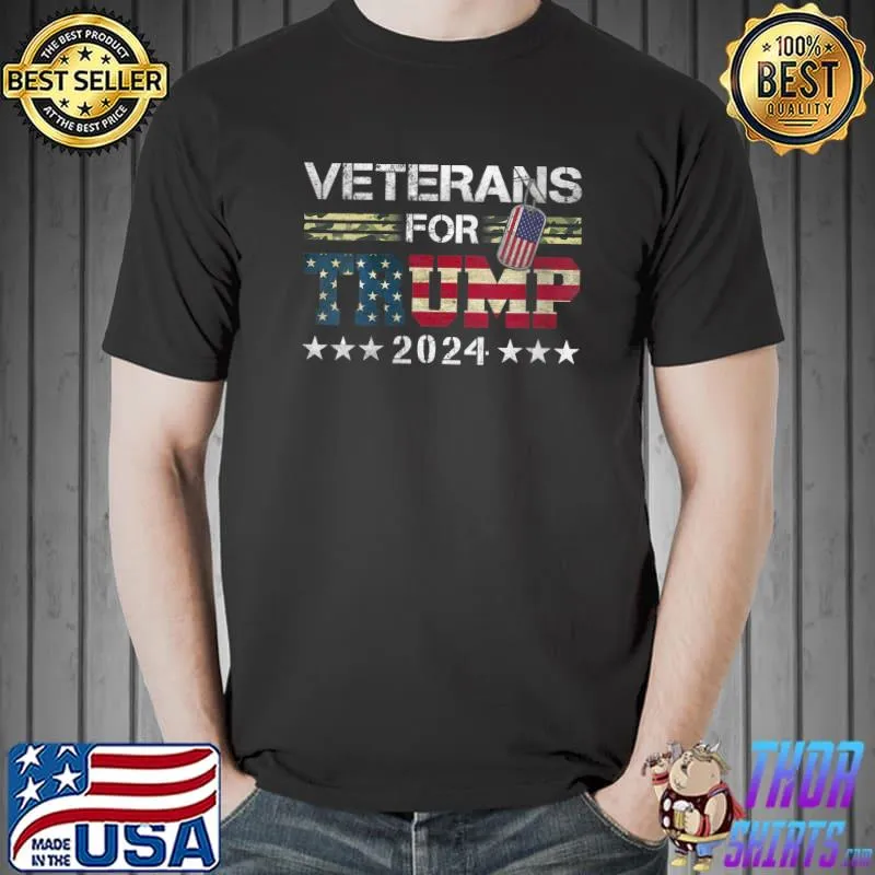Top Dad Grandpa Veterans For Trump 2024 American Flag Camo T- Unisex