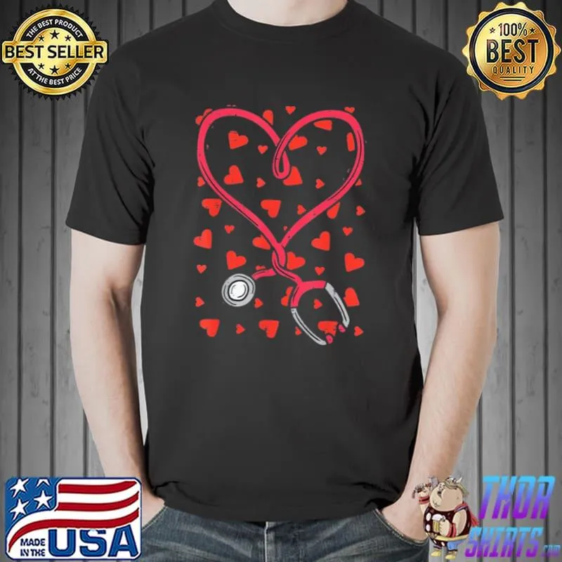 Top Heart Stethoscope Cute Love Nursing Valentines Day Nurse Shirt Unisex