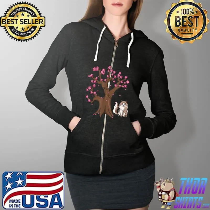 Top Japanese Ragdoll Cat Mom Cherry Blossom T-Shirt Full Zip Hooded