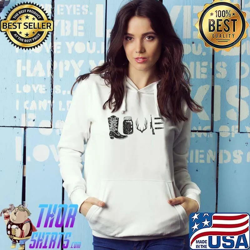 Top Love Hunting Antlers Deer Rifle Boots T-Shirt