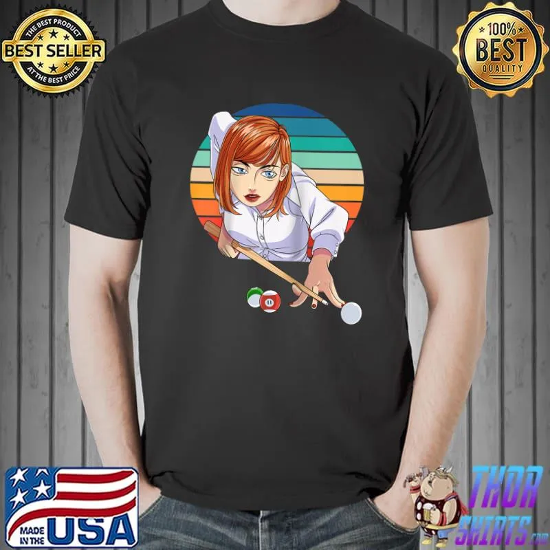 Top Pool Female Player Billiards Cue Ball Girl Shark Raglan Baseball T Shirt Unisex