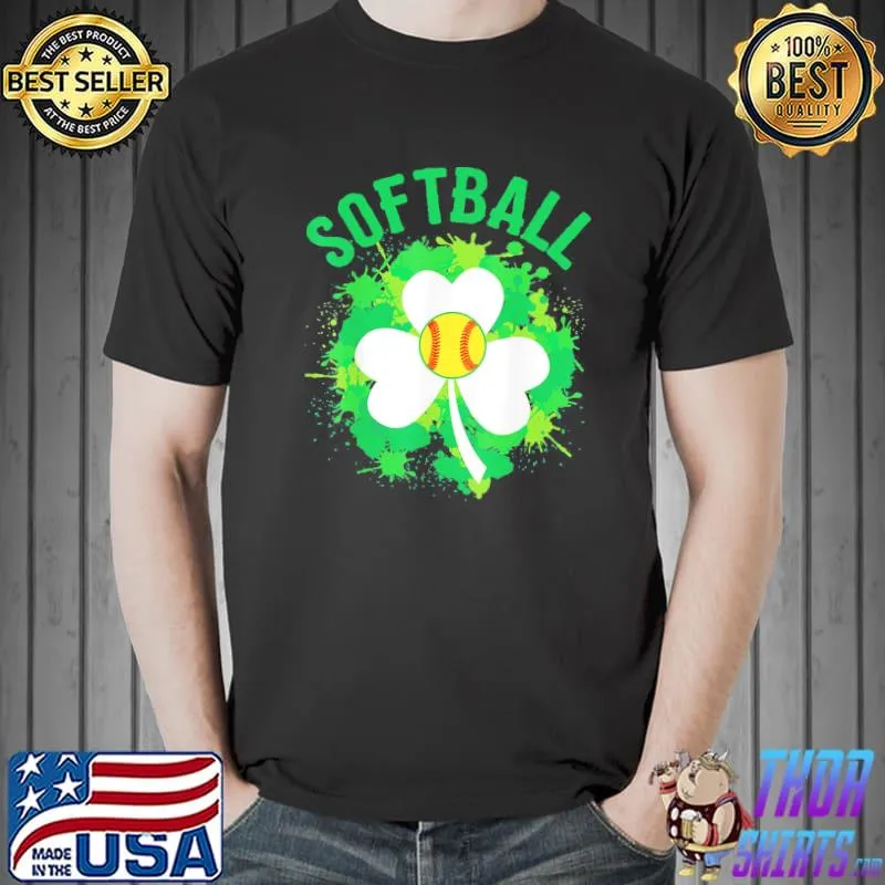 Top Softball Shamrock Lucky Clover Irish St Patrick’s Day T-Shirt Unisex