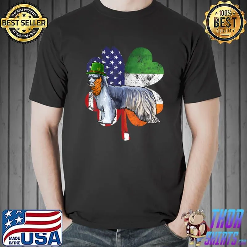 Top St Patricks Day Irish American Flag Pyrenean Shepherd Dog T-Shirt Unisex