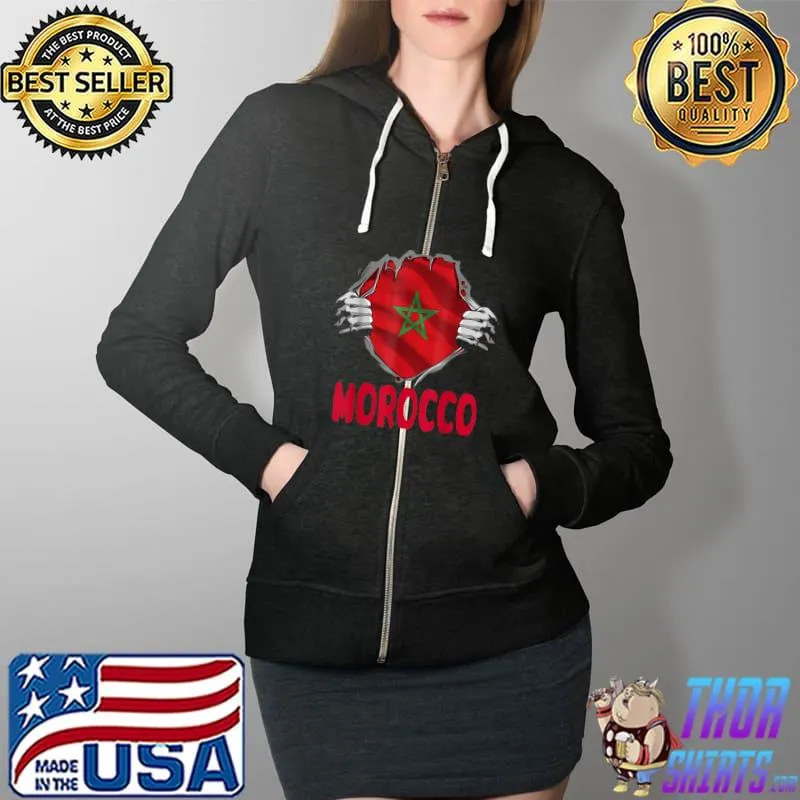 Top Super Moroccan Heritage With Flag Morocco T-Shirt Full Zip Hooded