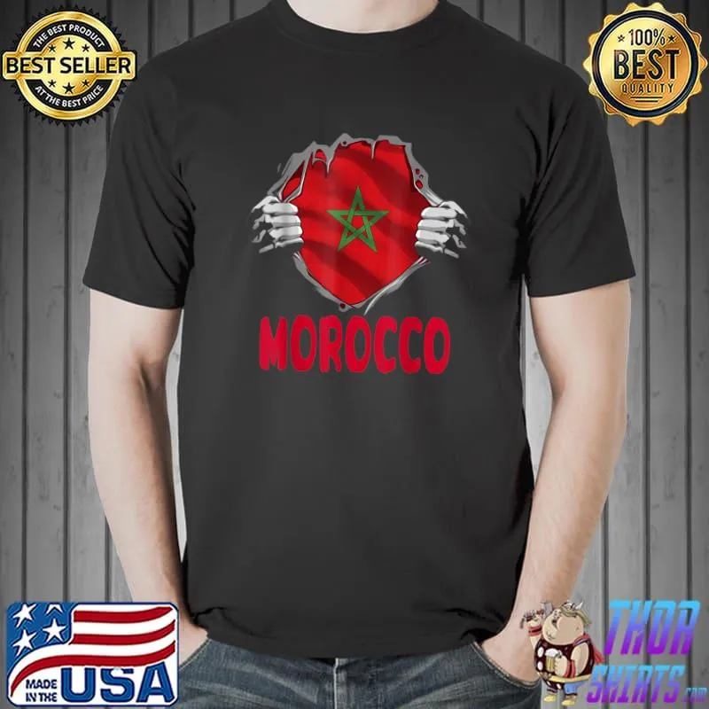 Top Super Moroccan Heritage With Flag Morocco T-Shirt Unisex