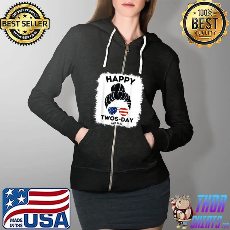 Top Twosday Tuesday February 22nd 2022 Funny 2.22.22 Usa Flag T-Shirt Full Zip Hooded