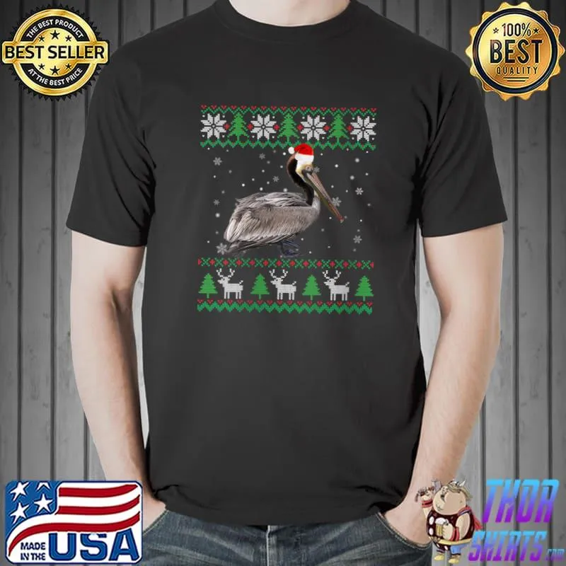 Ugly Sweater Christmas Animals Santa Pelican Lover T-Shirt Unisex