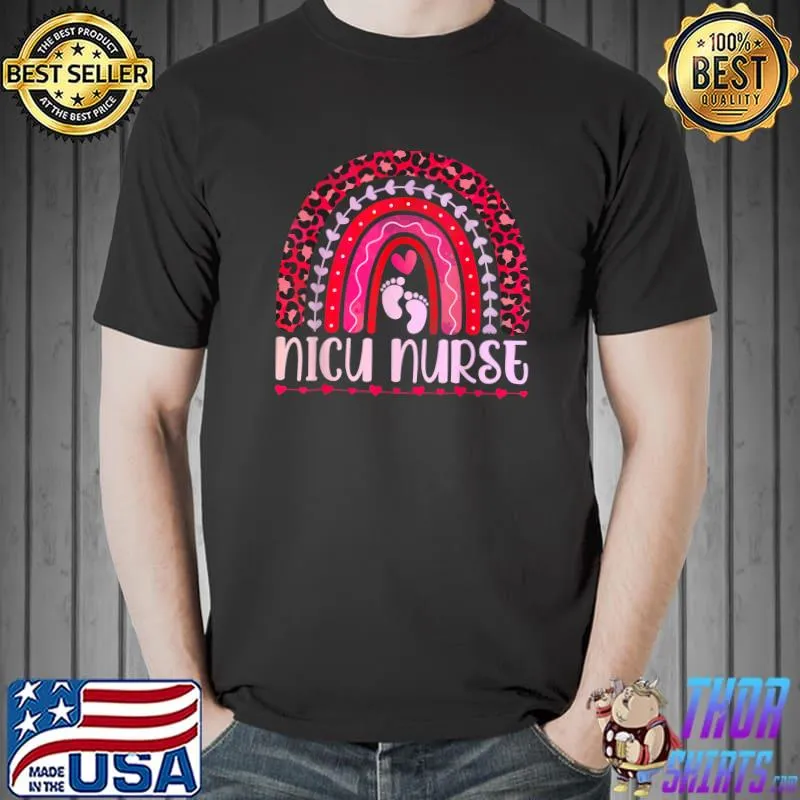 Womens Nurse Leopard Rainbow - NICU Nurse Valentines Day T-Shirt Unisex