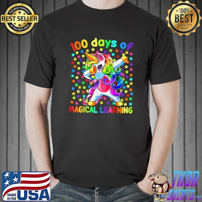 100 Days of Magical Learning Dabbing Unicorn Mask Teacher T-Shirt Unisex