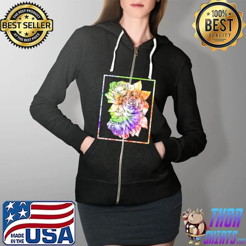 Aesthetic Rose Floral Streetwear Tie Dye Pastel Minimalist T-Shirt Full Zip Hooded