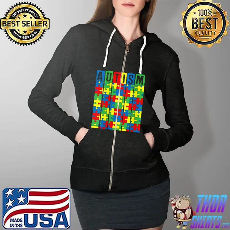 Autism Awareness Puzzle Piece Autistic Boys Girls Kids T- Full Zip Hooded