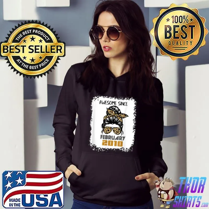 Awesome Since February 2010 12 Birthday messy bun leopard T-Shirt Hoodie