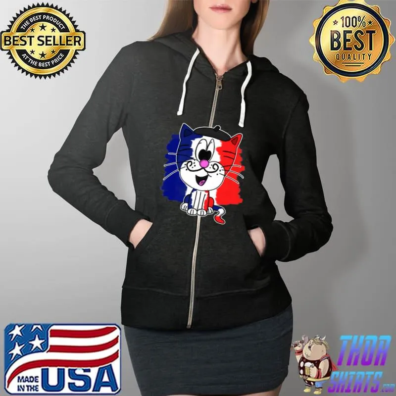 Bastille Day Happy 14th July Cat French Flag Premium T-Shirt Full Zip Hooded