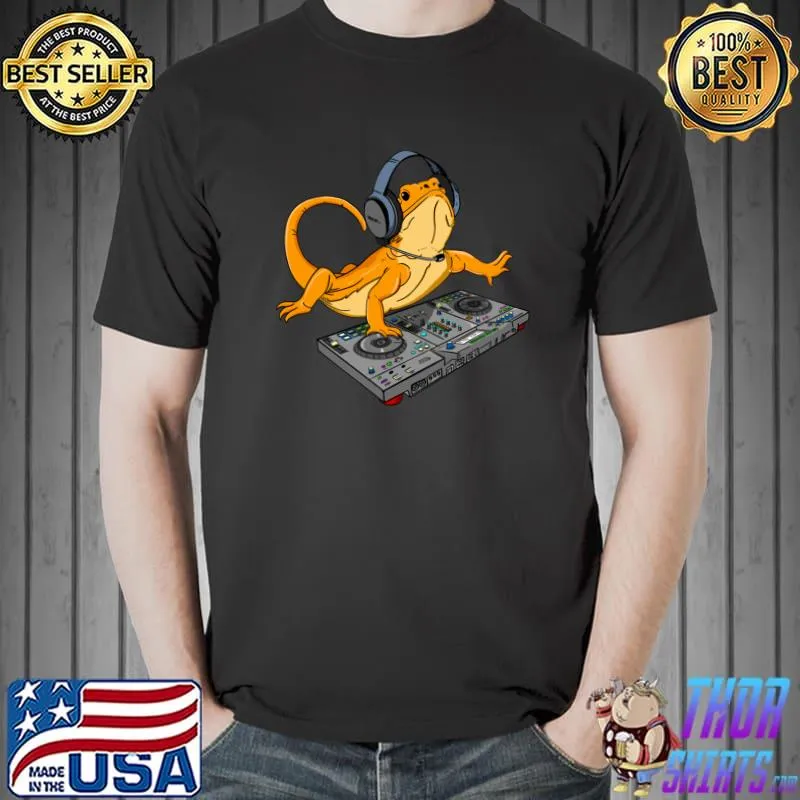 Bearded Dragon DJ Sound Tech Headphone Music Lizard T-Shirt Unisex
