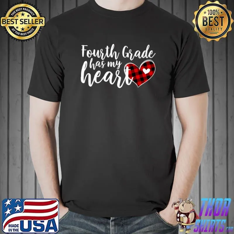 Buffalo Plaid Fourth 4th Grade Has My Heart Teacher Student Premium T-Shirt Unisex
