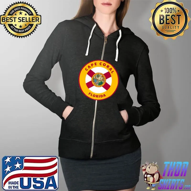 Cape Coral Florida FL Flag Badge Roundlet Vacation Souvenir Premium T-Shirt Full Zip Hooded
