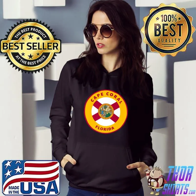 Cape Coral Florida FL Flag Badge Roundlet Vacation Souvenir Premium T-Shirt Hoodie