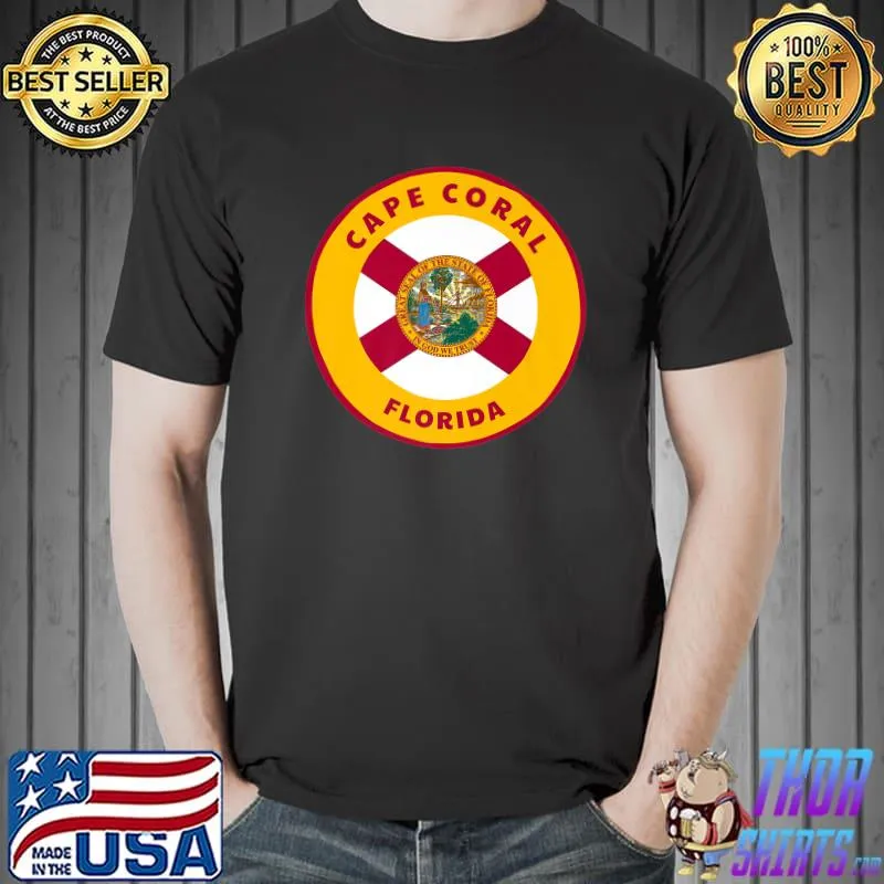 Cape Coral Florida FL Flag Badge Roundlet Vacation Souvenir Premium T-Shirt