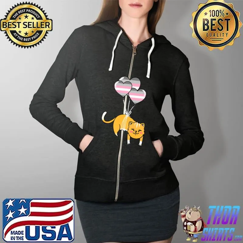 Cat Heart Balloon Demigirl Pride Premium T-Shirt Full Zip Hooded