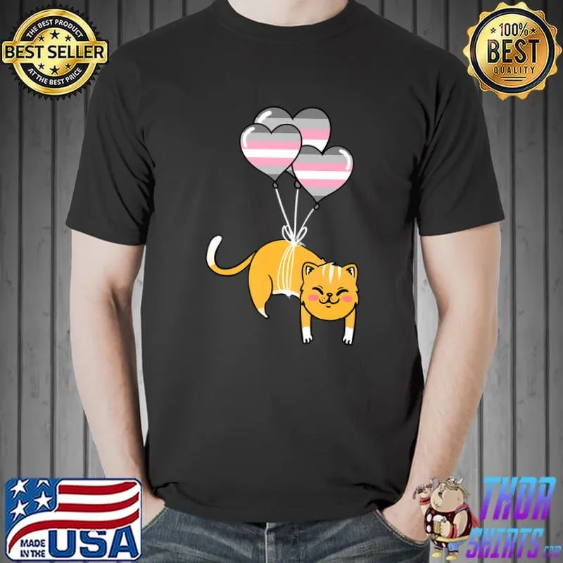 Cat Heart Balloon Demigirl Pride Premium T-Shirt Unisex