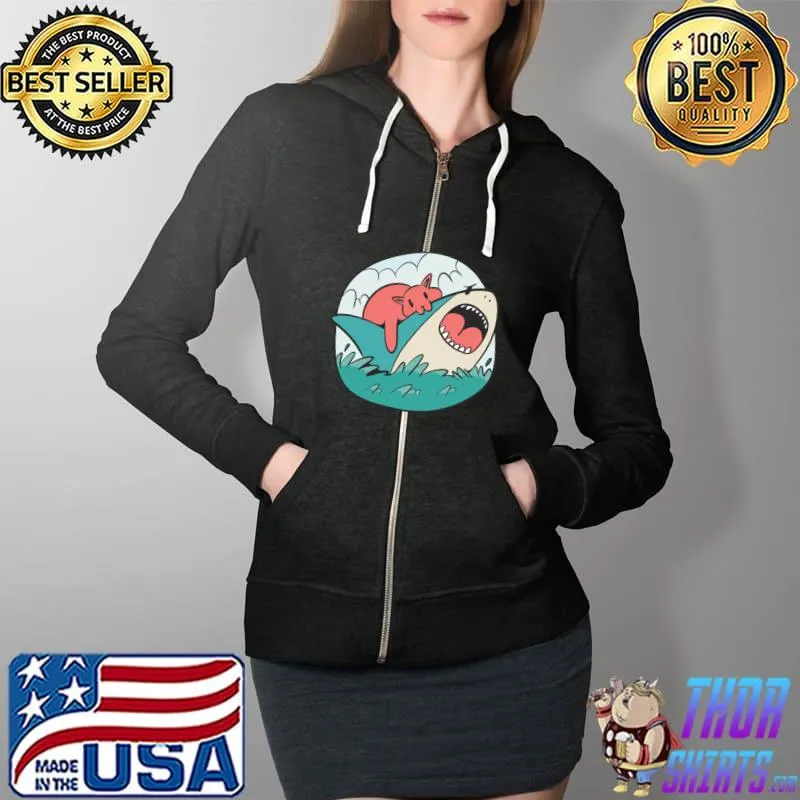 Cat shark attack - funny crazy cat T-Shirt Full Zip Hooded
