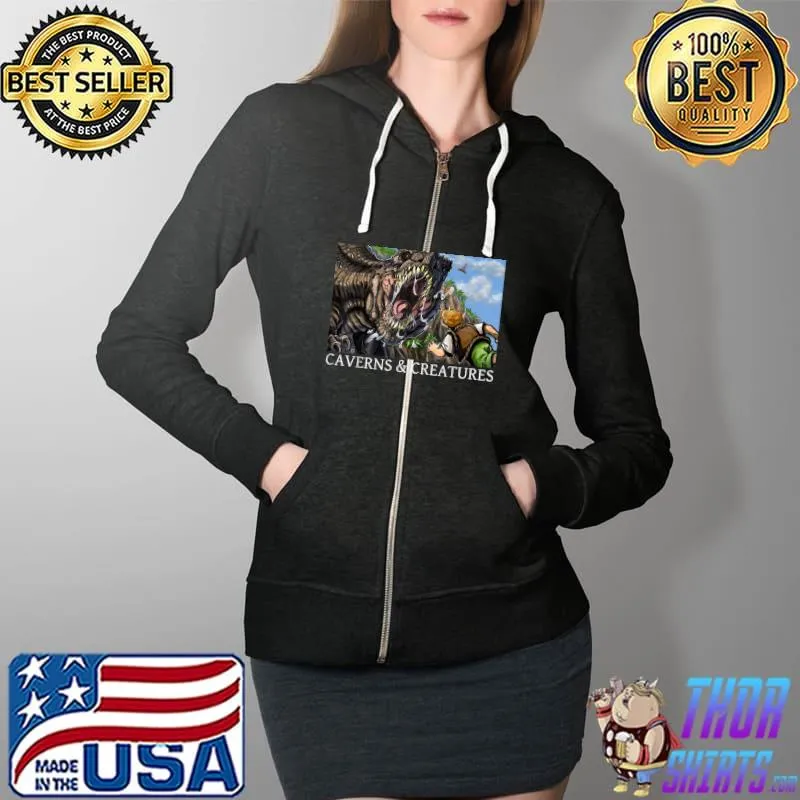 Caverns & Creatures Tim & T-Rex T-Shirt Full Zip Hooded