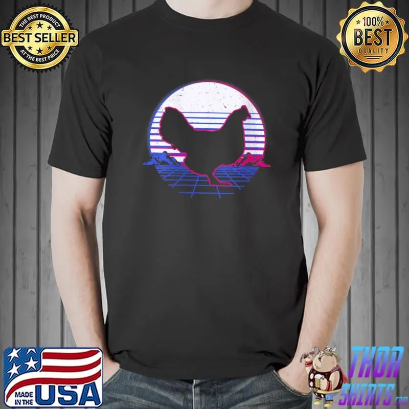 Chicken Poultry Farming Retro Vintage Sunset Retrowave T- Unisex