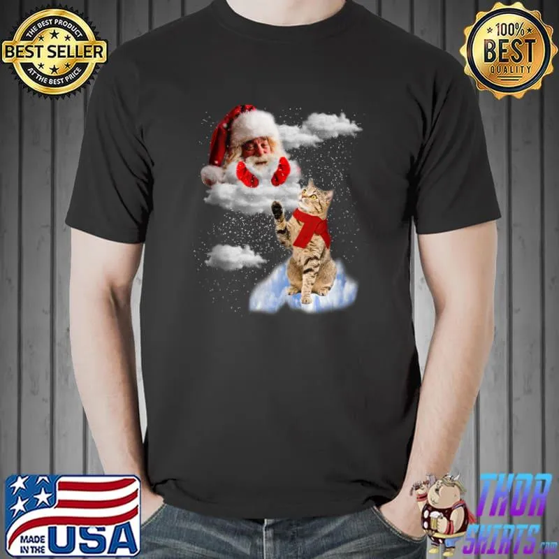 Christmas Cat Shirt For Men Black Cat Christmas Pajama Women T-Shirt Unisex