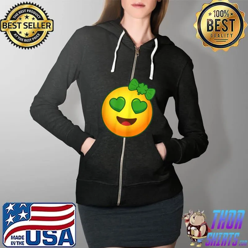 Cute St Patricks Day Green Heart Eyes Bow Women Girls T-Shirt Full Zip Hooded