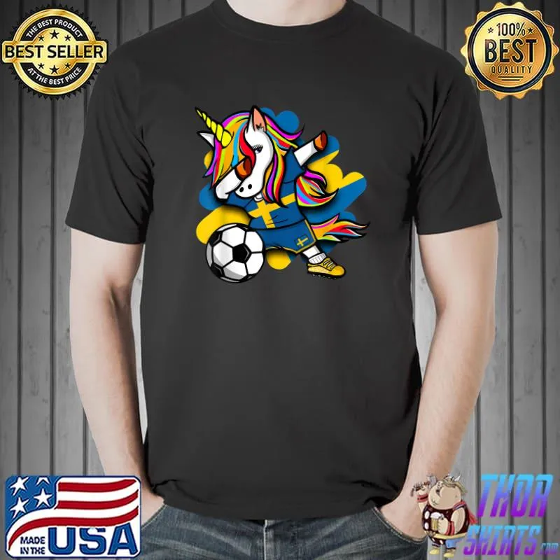 Dabbing Unicorn Sweden Soccer Fans Jersey Swedish Football T-Shirt Unisex