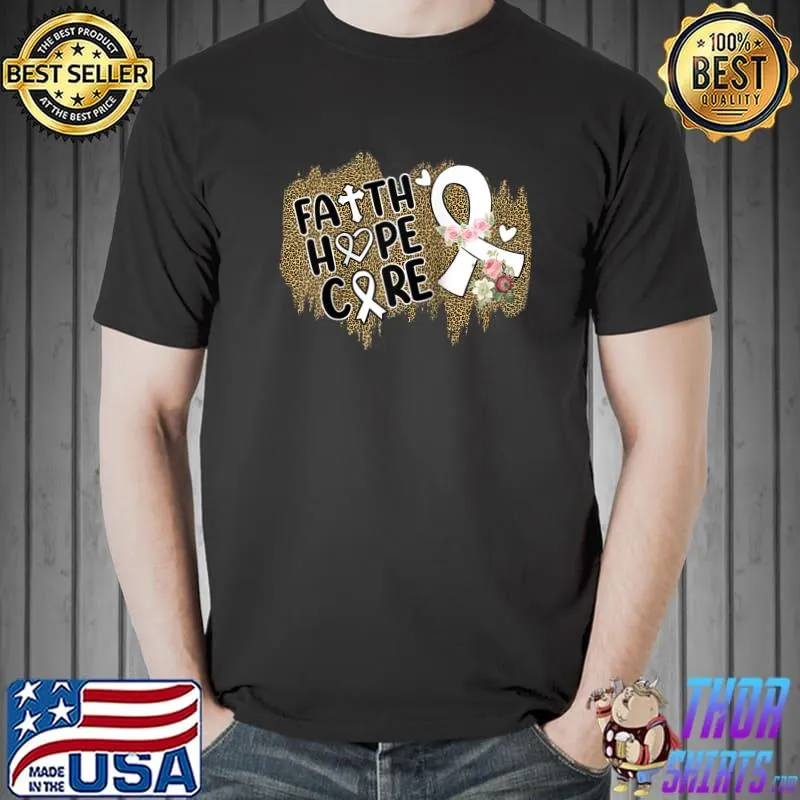 Faith Hope Love Shirts For Women Leopard White Ribbon T-shirt