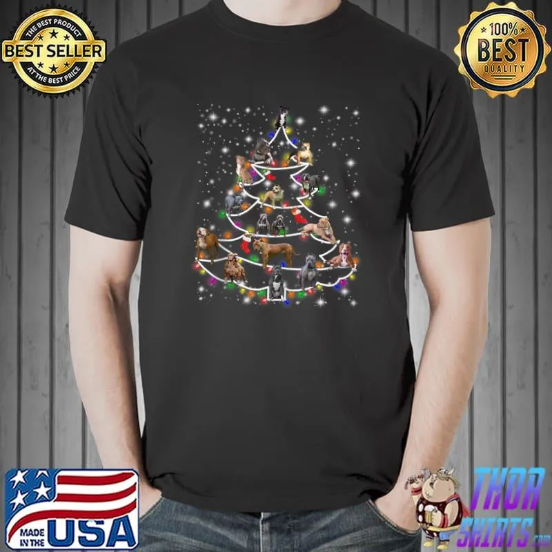 Funny Pitbull Christmas Tree Tee Ornament Decor T- Unisex