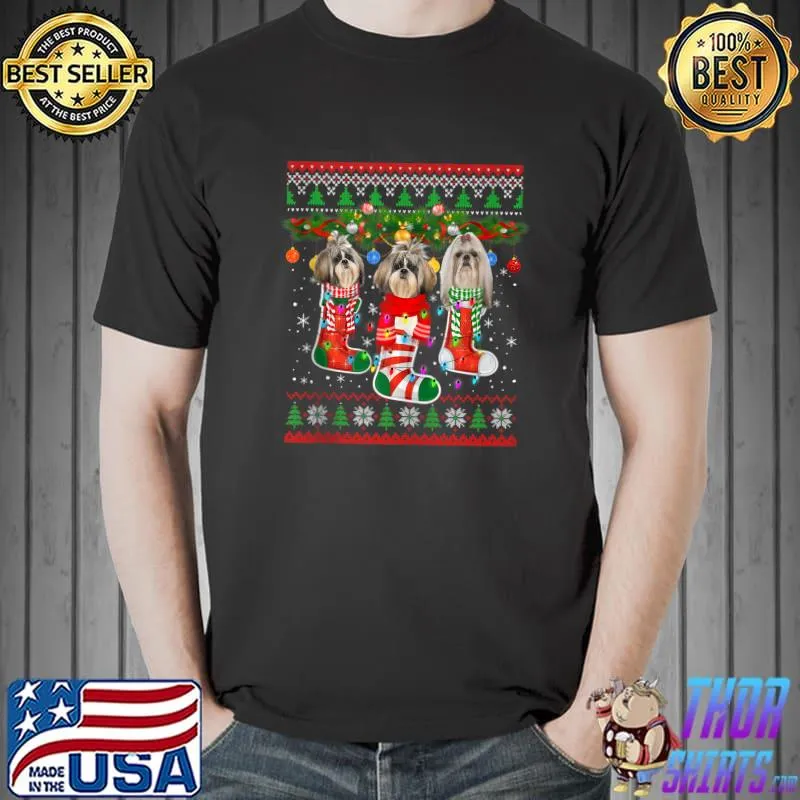 Funny Shih Tzu Dog Cute In Socks Ugly Christmas Dog Pajamas T- Unisex