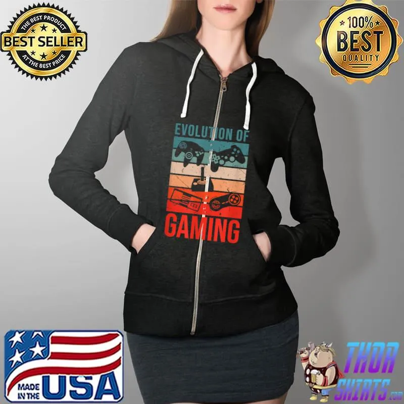Gamer Retro Vintage Evolution of Gaming T-Shirt Full Zip Hooded