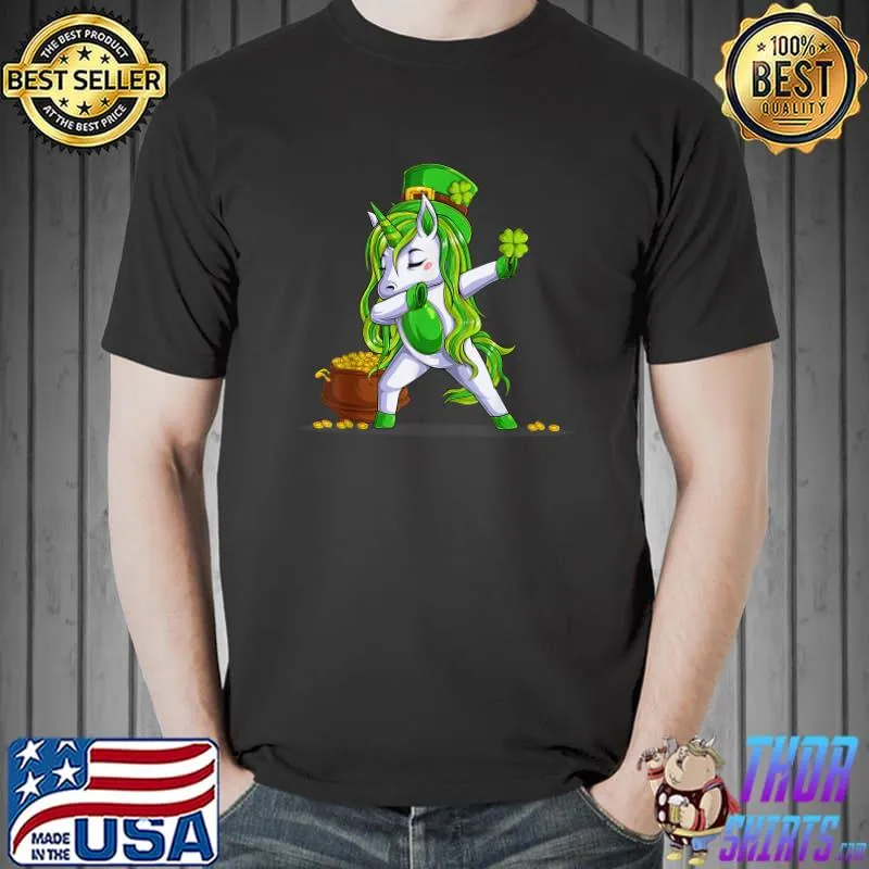 Girls Dabbing Unicorn Leprechaun Lepricorn St Patricks Day T-Shirt Unisex