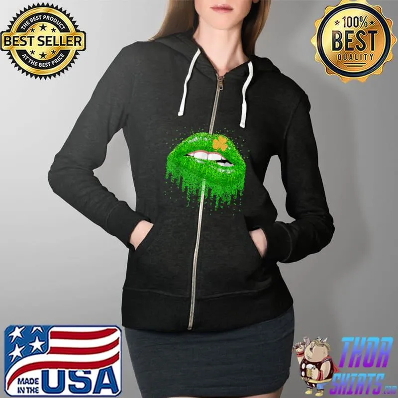 Green Lips Sexy Irish Shamrock St Patricks Day T-Shirt Full Zip Hooded