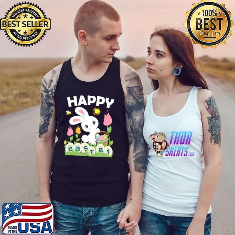 HAPPY EASTER Bunny Egg Basket Honeybee Flowers Sun T-Shirt Tank Top