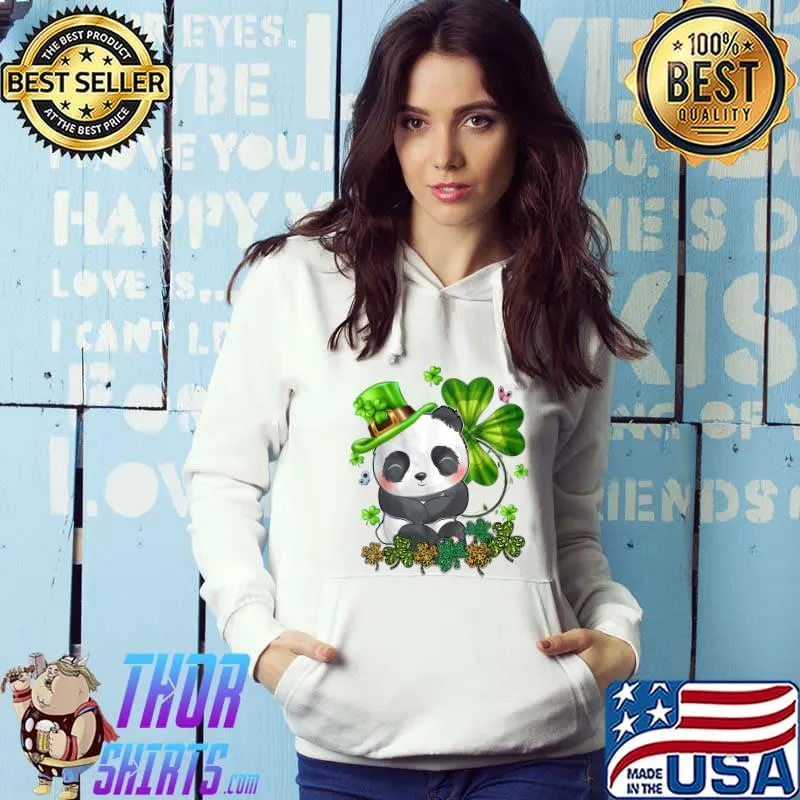 Happy St. Patrick's Day Panda Green Buffalo Plaid Shamrocks T-Shirt