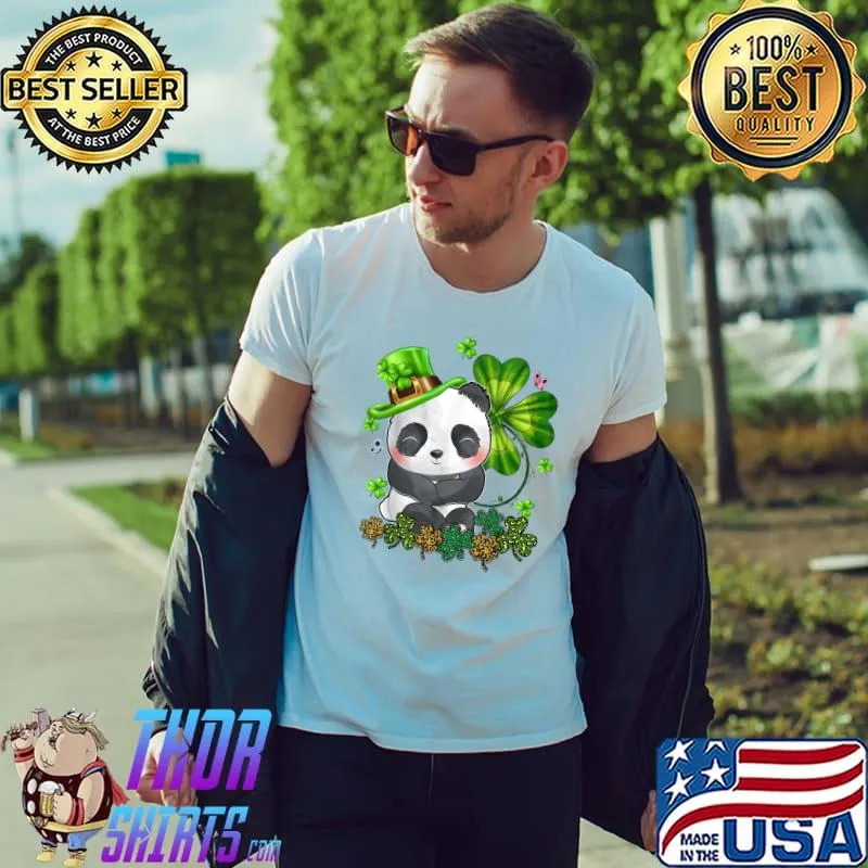 Happy St. Patrick's Day Panda Green Buffalo Plaid Shamrocks T-Shirt Unisex