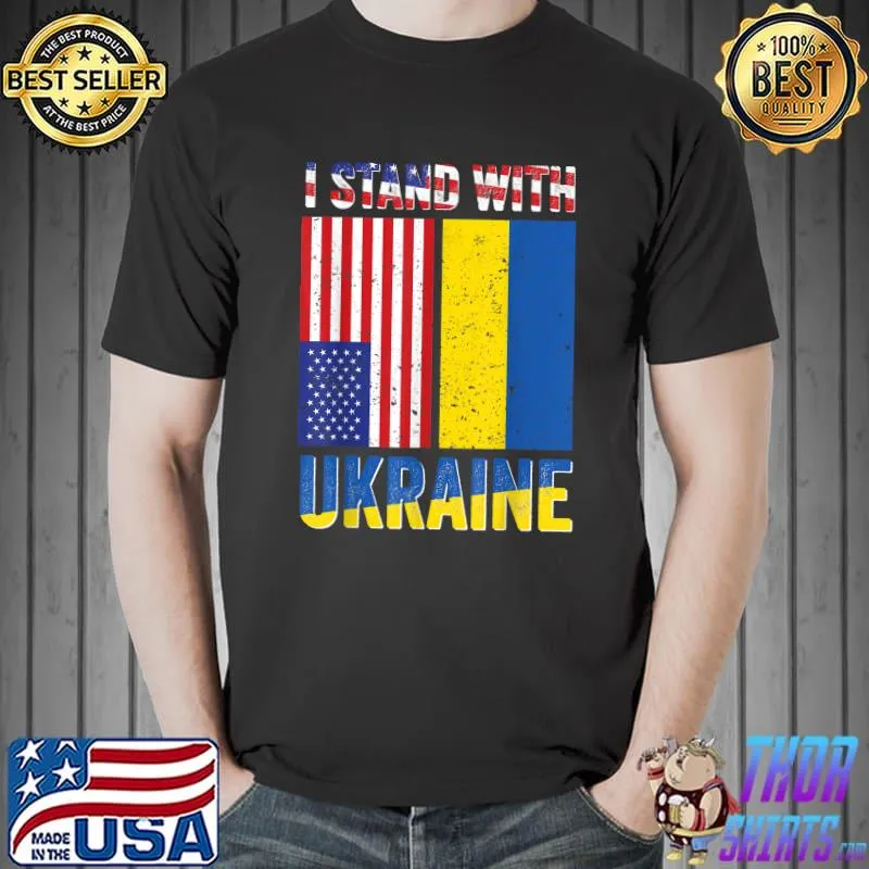 I Stand With Ukraine Support Ukrainian American USA Flag T-Shirt Unisex