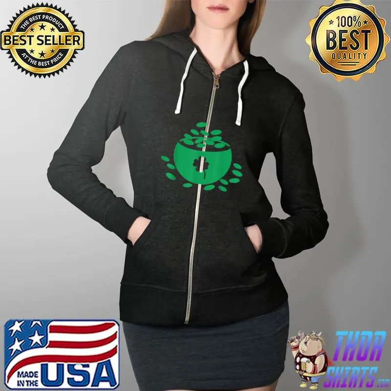 Irish Shamrock Lucky Gold Coin Pot Funny St. Patrick's Day T-Shirt Full Zip Hooded