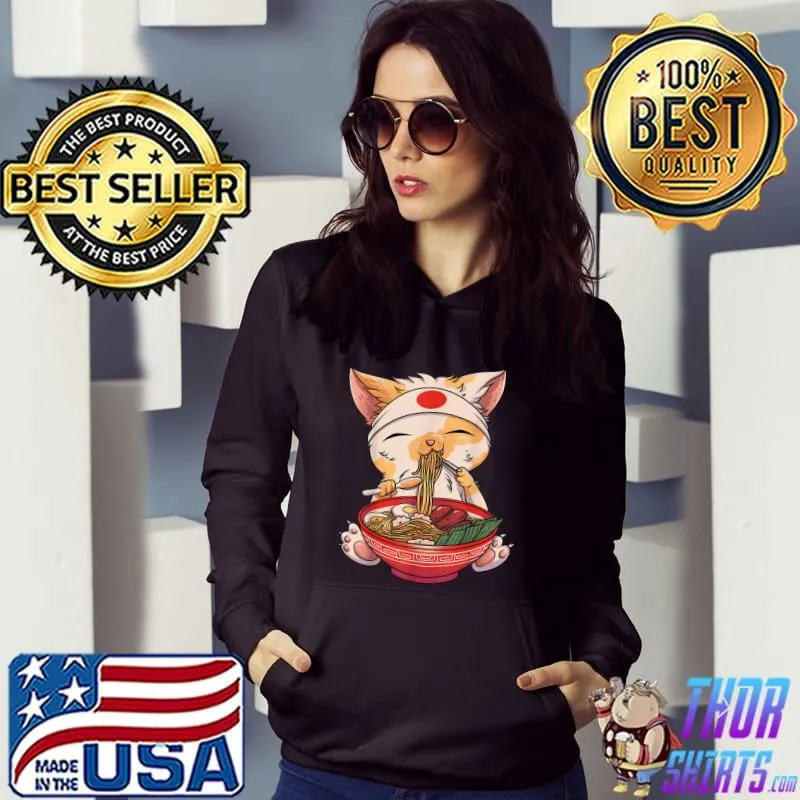 Kawaii Cat Ramen Noodles Cute Kitten Japanese Anime Gifts T-Shirt