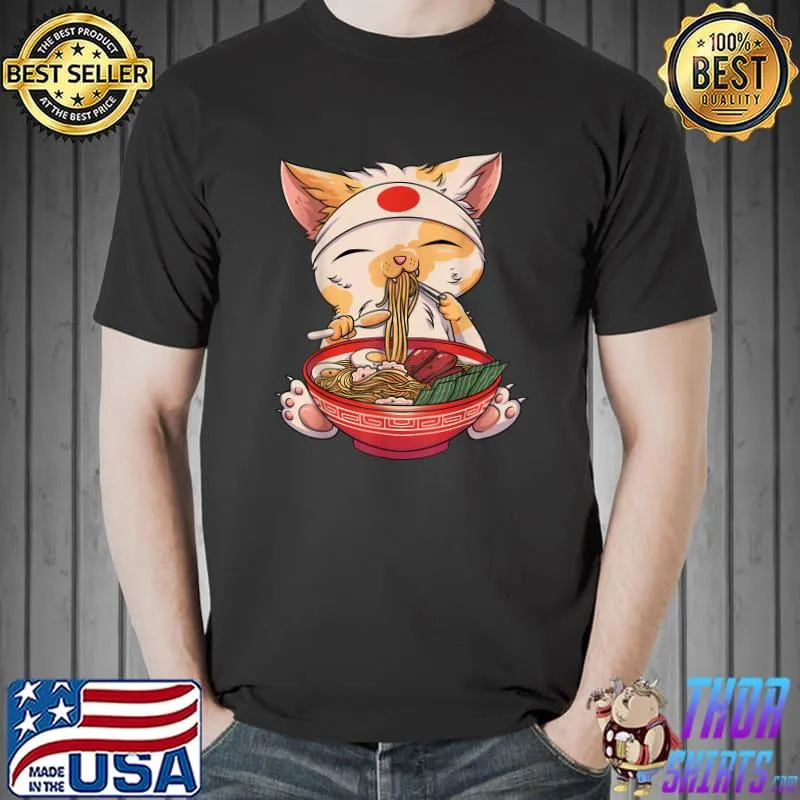 Kawaii Cat Ramen Noodles Cute Kitten Japanese Anime Gifts T-Shirt Unisex