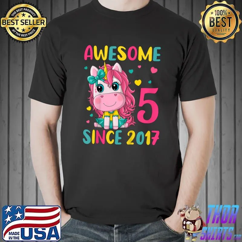 Kids 5th Birthday Party Unicorn Girl 5 Years Old Birthday T-Shirt Unisex