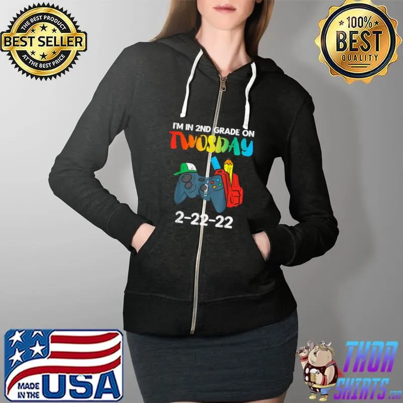 Kids Im In 2nd Grade On Twosday 2 22 22 Gamer Twos Day T-Shirt Full Zip Hooded