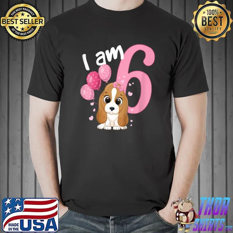 Kids Kids 6th Birthday Girls Dog Girl Birthday 6 Years Old Puppy T-Shirt Unisex