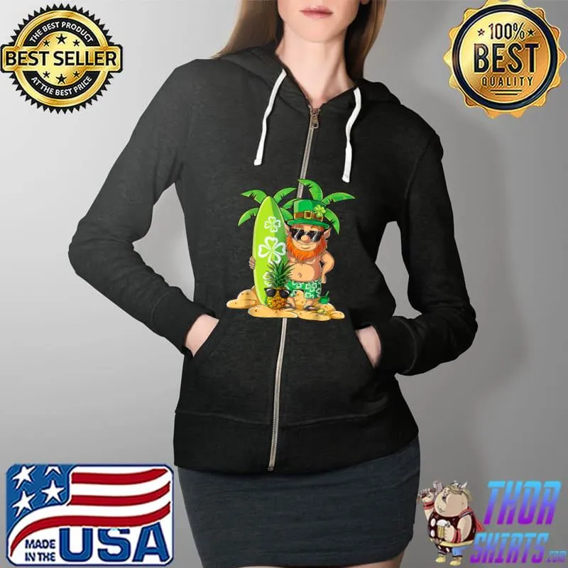 Leprechaun Hawaiian Surfing St Patricks Day Hawaii Men Women T-Shirt Full Zip Hooded