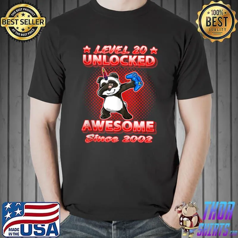 Level 20 Unlocked Born 2002 Dabbing Pandicorn 20th Birthday T- Unisex