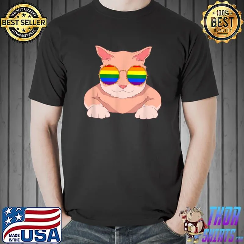 LGBT Pride Rainbow Flag Gay Queer Funny Sunglasses Cat LGBT T-Shirt Unisex