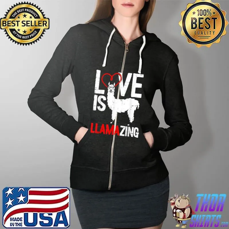 Llamazing Valentines Day Cute V-Day Heart Boys Girls Kids T-Shirt Full Zip Hooded